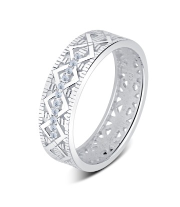 Unique Pattern with CZ Stone Silver Ring NSR-4097